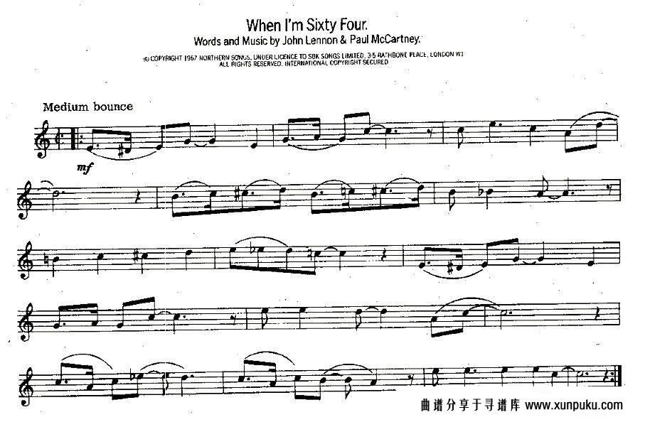 When l'm Sixty Four萨克斯谱