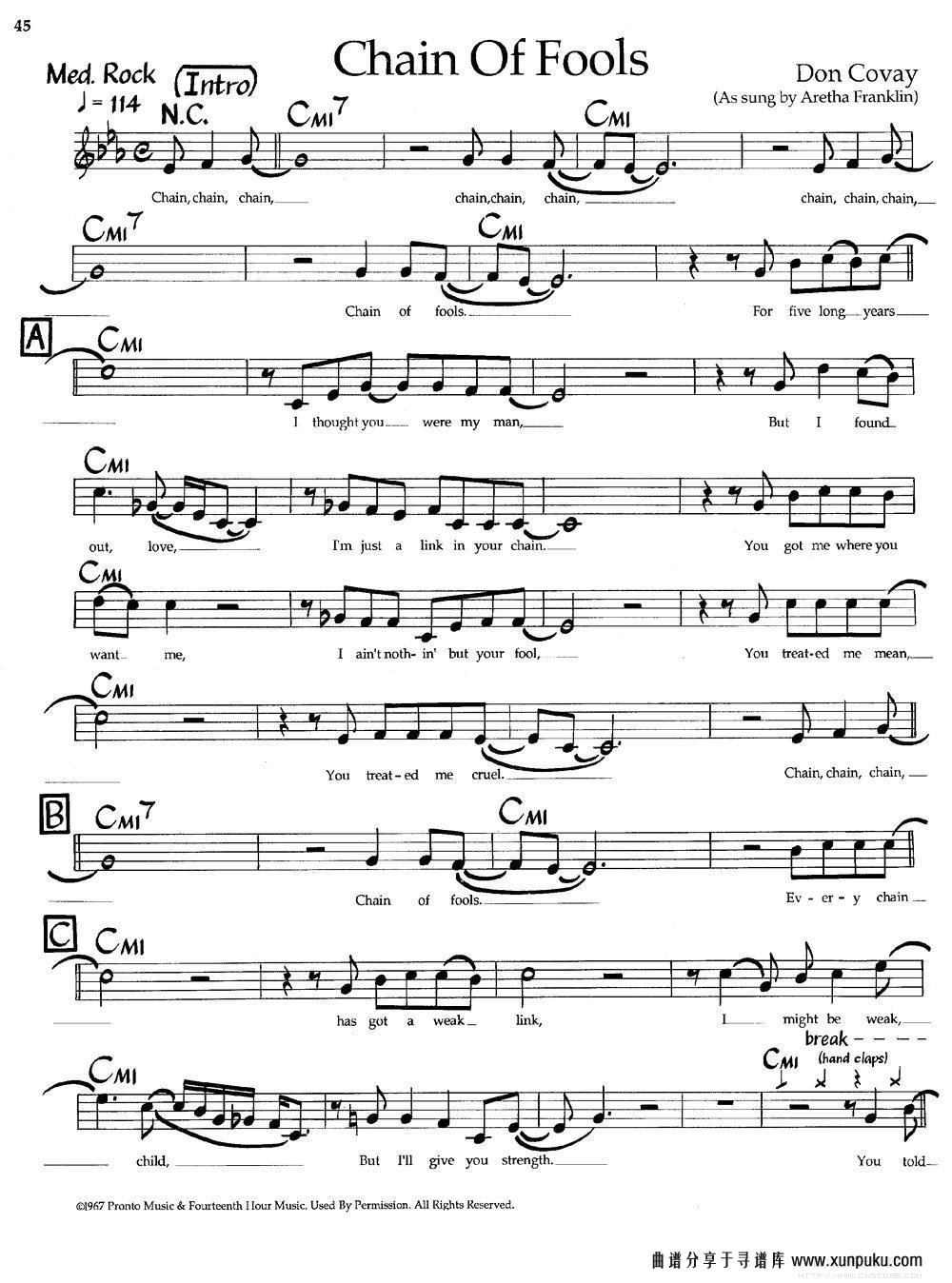 chain of fools（爵士钢琴曲）钢琴谱第1页