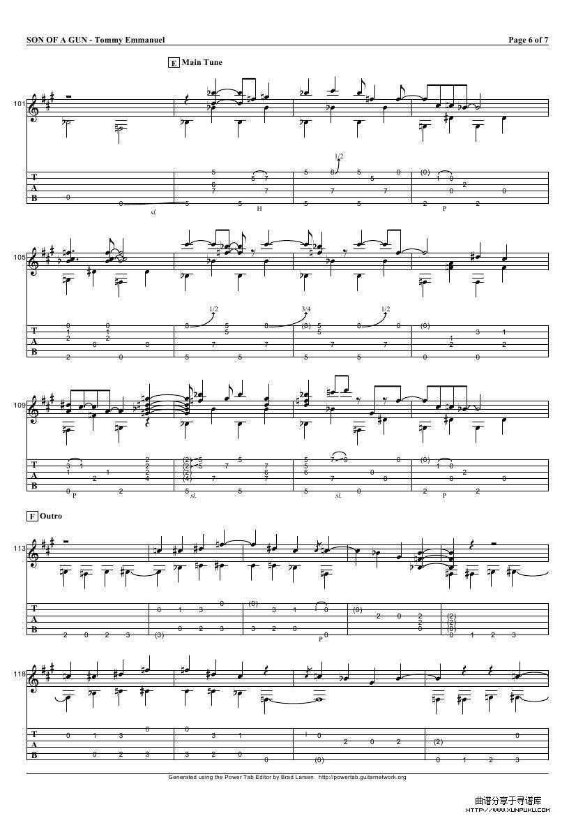 tommy emmanuel：son of a gun（指弹吉它）吉他谱第6页