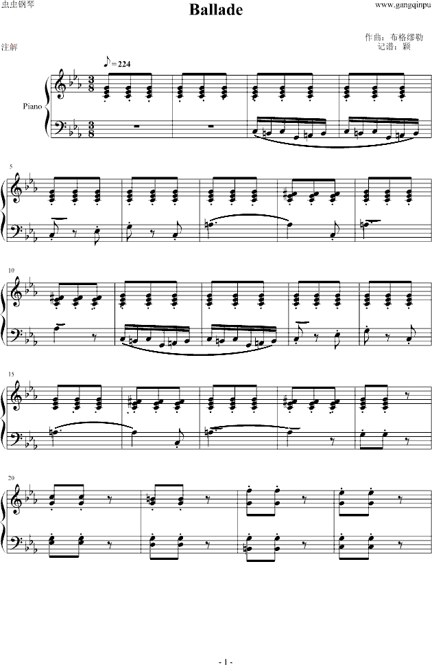 ballade-布格缪勒钢琴谱第1页