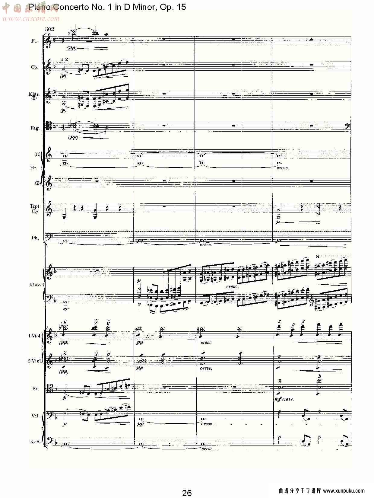 d小调钢琴第一协奏曲, op.15第一乐章（六）总谱第1页