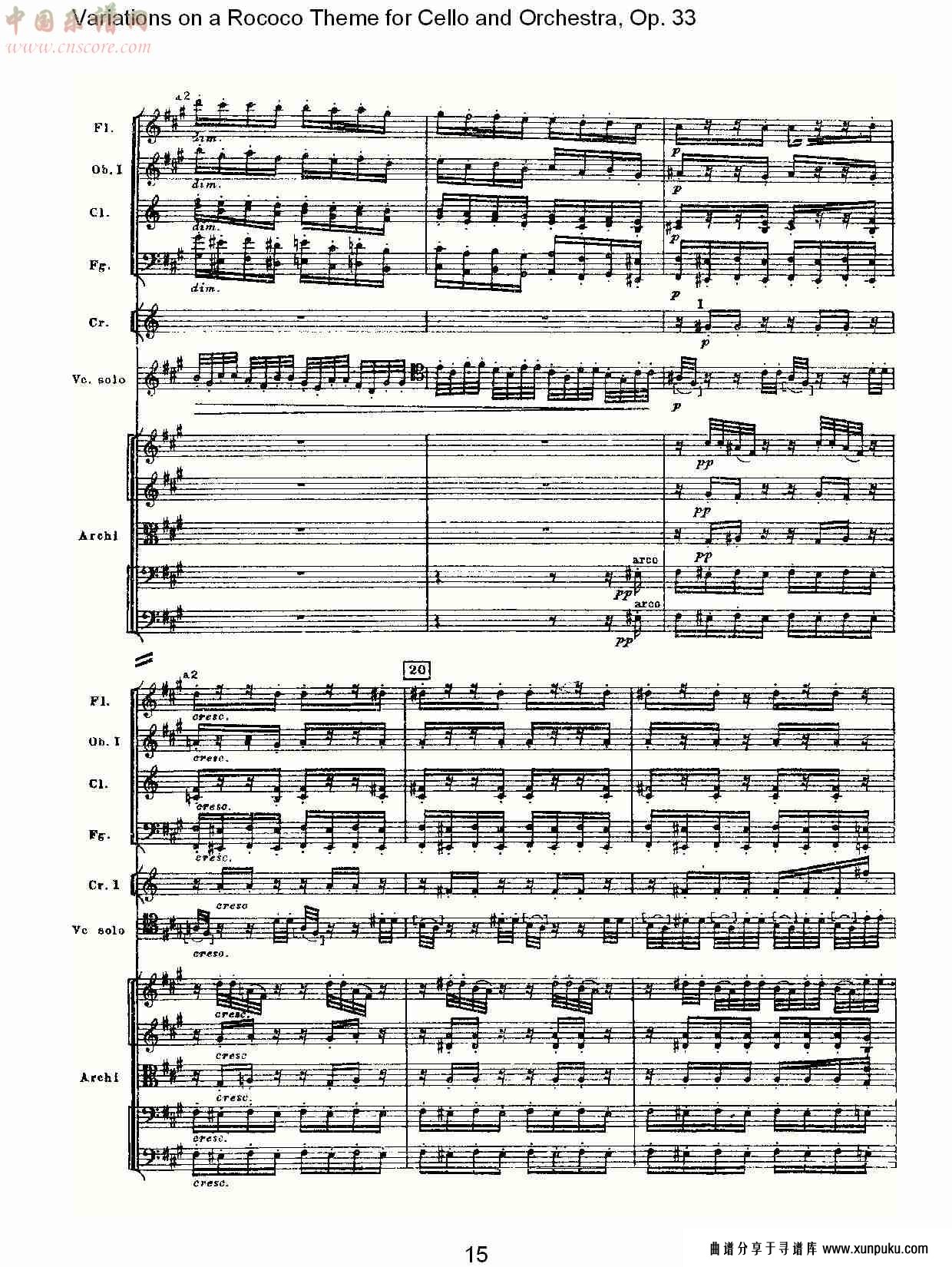 大提琴与管弦乐洛可可主题a小调变奏曲, op.33（三）总谱第5页