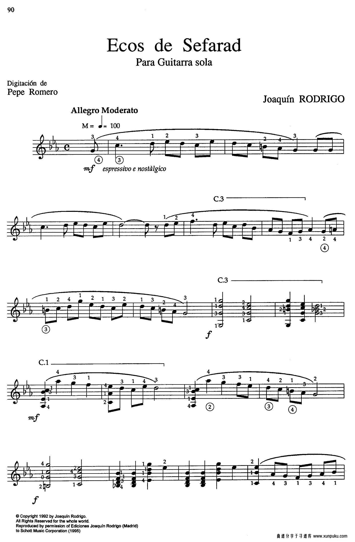 joaquin rodrigo music for guitar（罗德里戈吉他音乐p90-94（古典吉他谱第1页