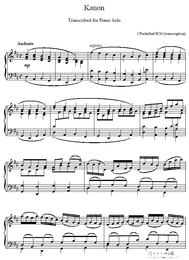 d大调卡农cannon d钢琴谱(钢琴曲)钢琴谱第1页