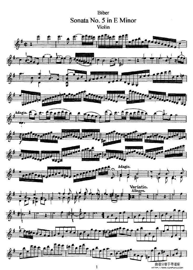 Sonata No.5 in E Minor小提琴谱第1页