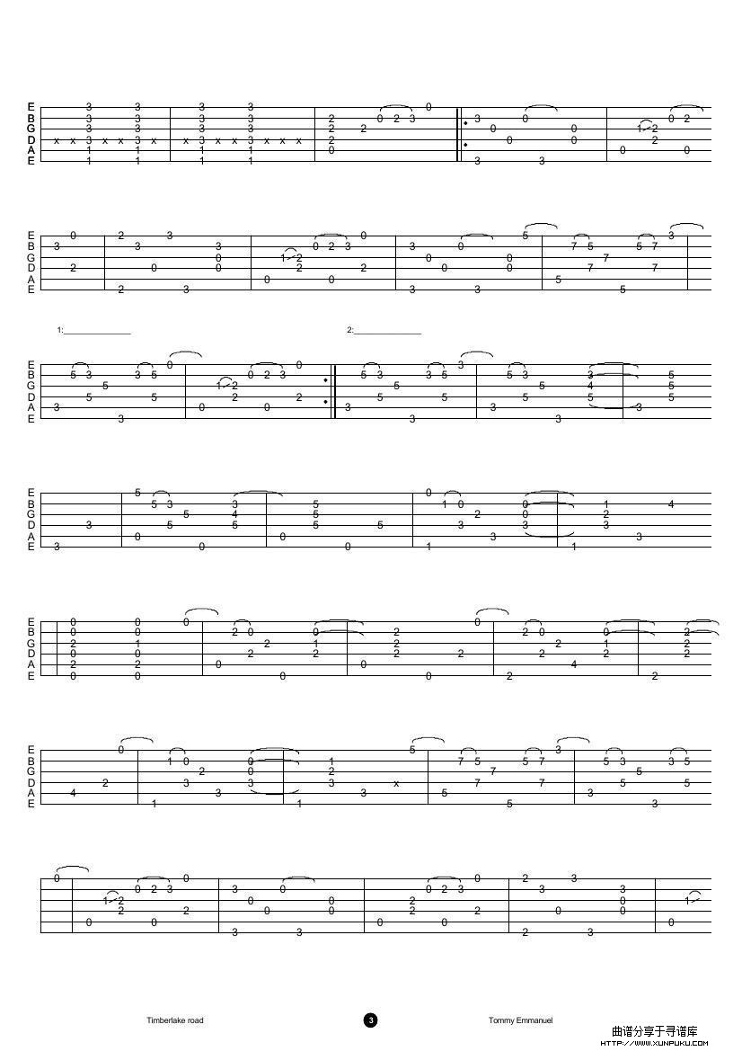 tommy emmanuel：timberlake road（指弹吉它）吉他谱第3页