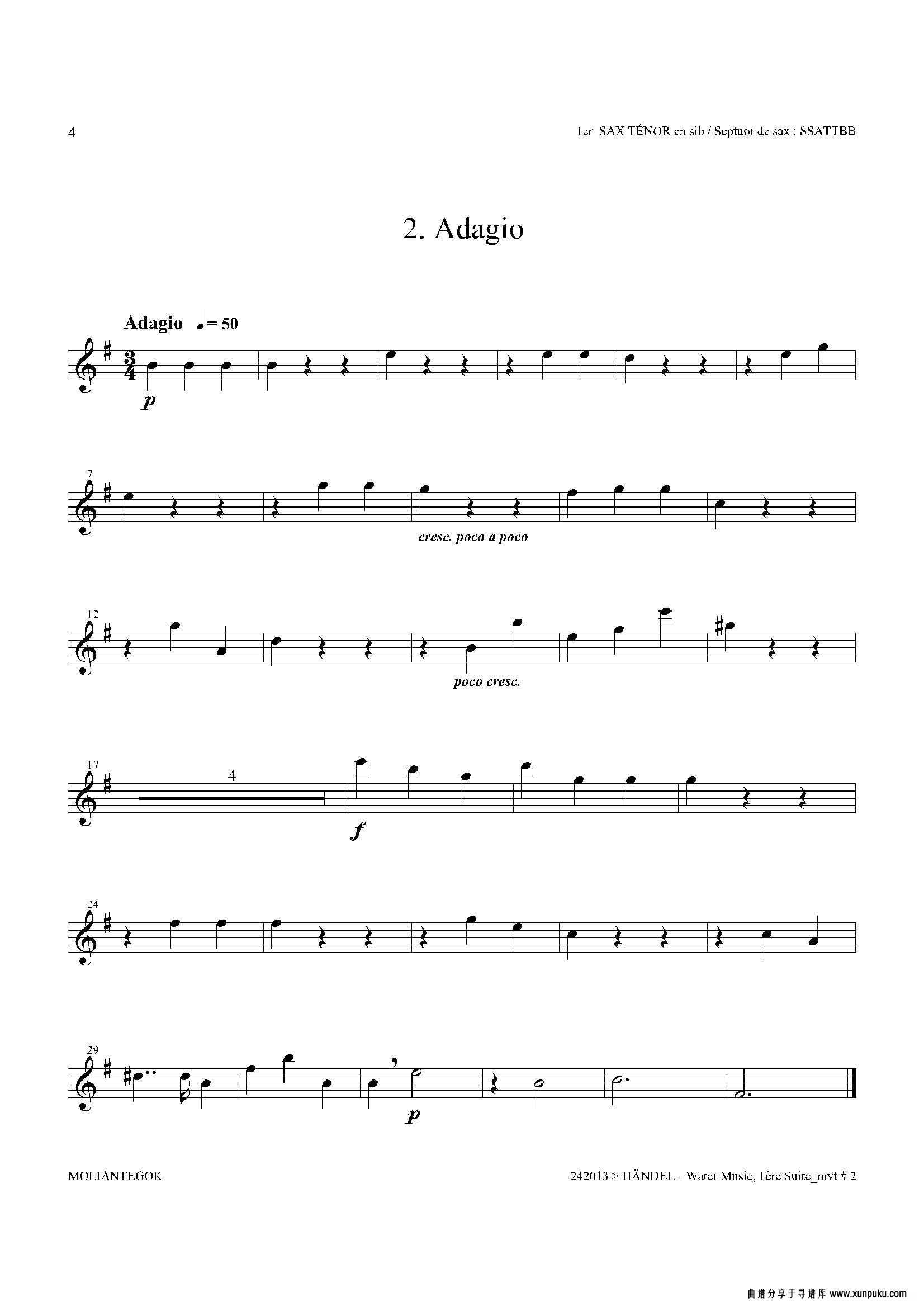 water music（hwv.348 no.1）（第一次中音萨克斯）萨克斯谱第3页