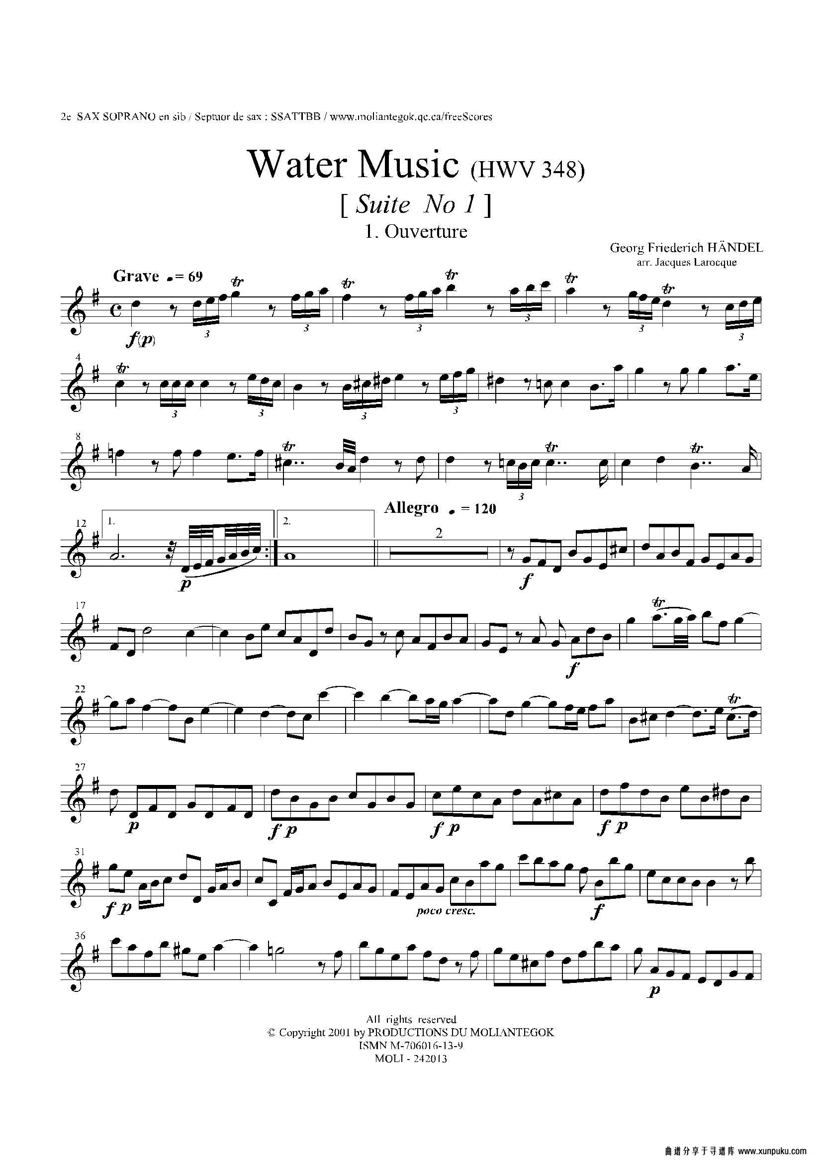 water music（hwv.348 no.1）（第二高音萨克斯）萨克斯谱第1页