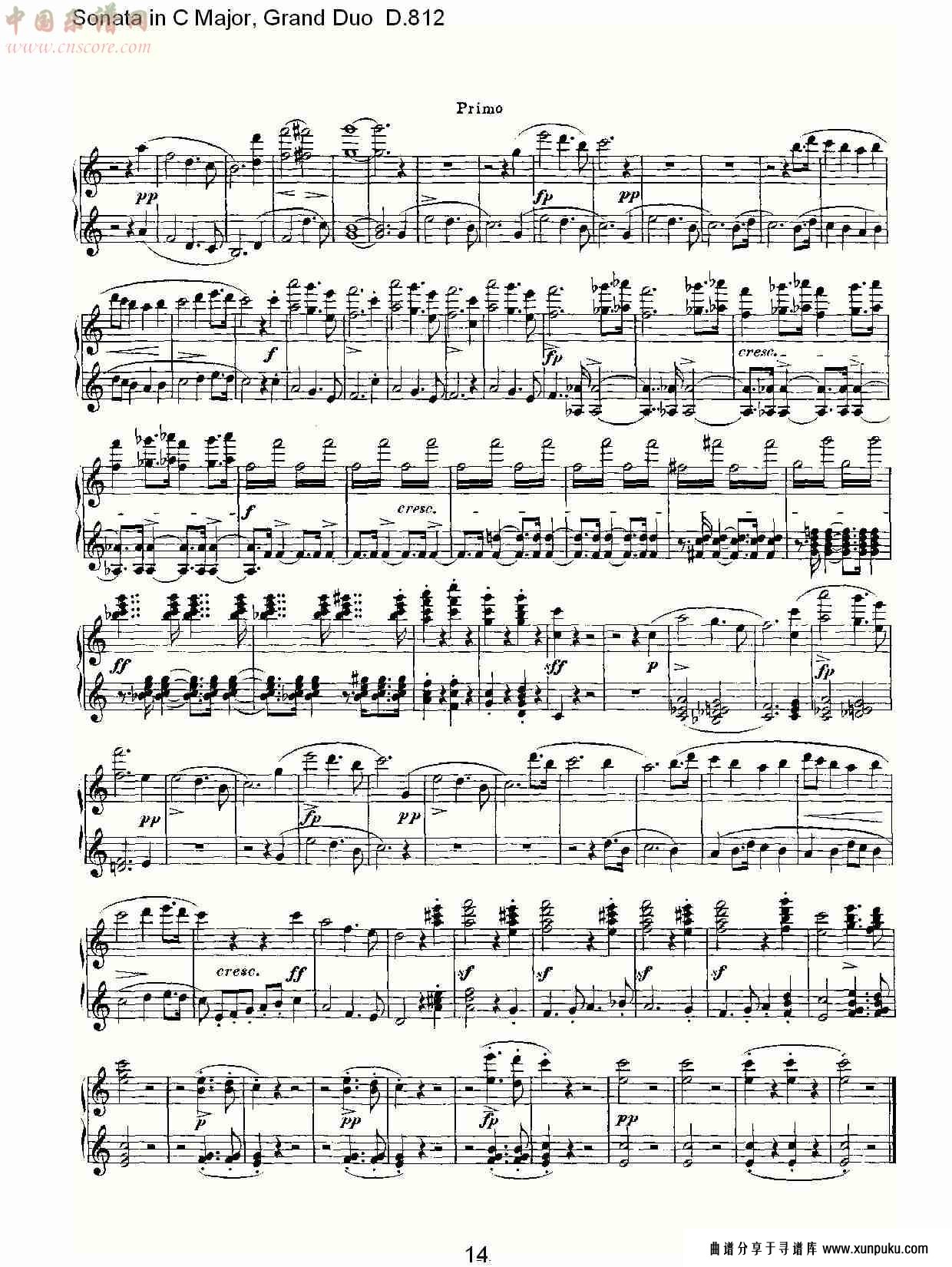 ｃ大调奏鸣曲，盛大的二重奏d.812（三）总谱第4页