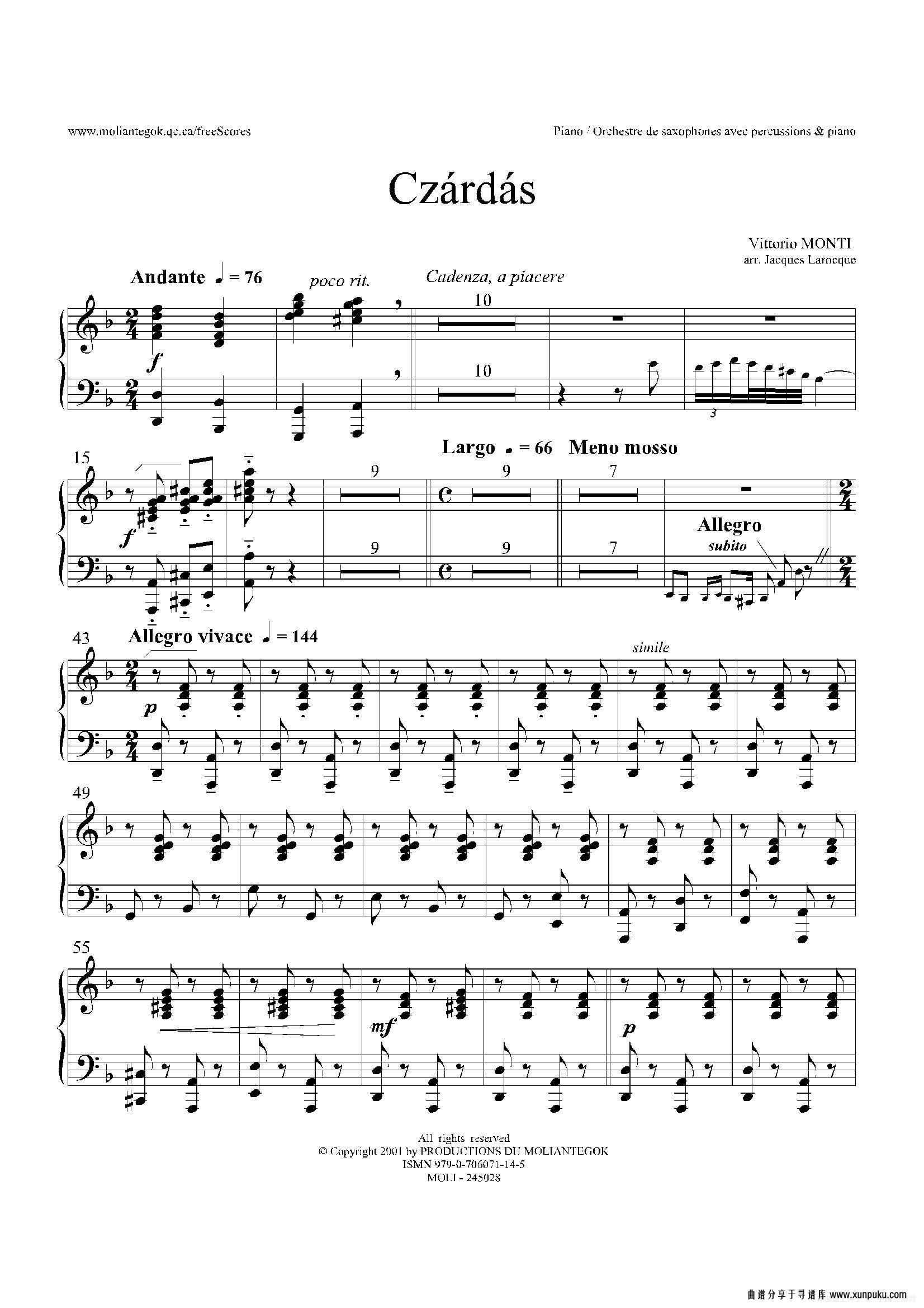 czardas 查尔达斯（15重奏）（钢琴）钢琴谱第1页