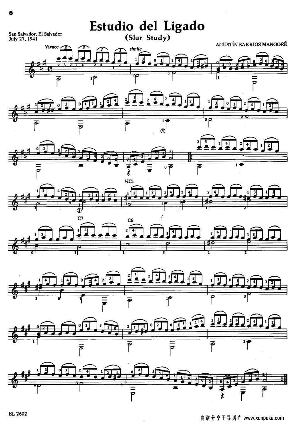 estudio del ligado（古典吉他）吉他谱