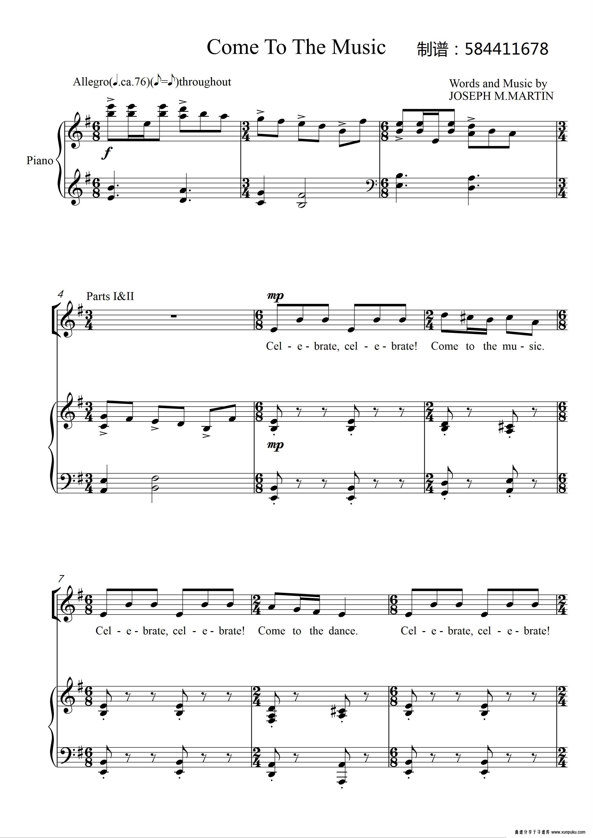 Come To The Music来听音乐吧合唱谱简谱第1页