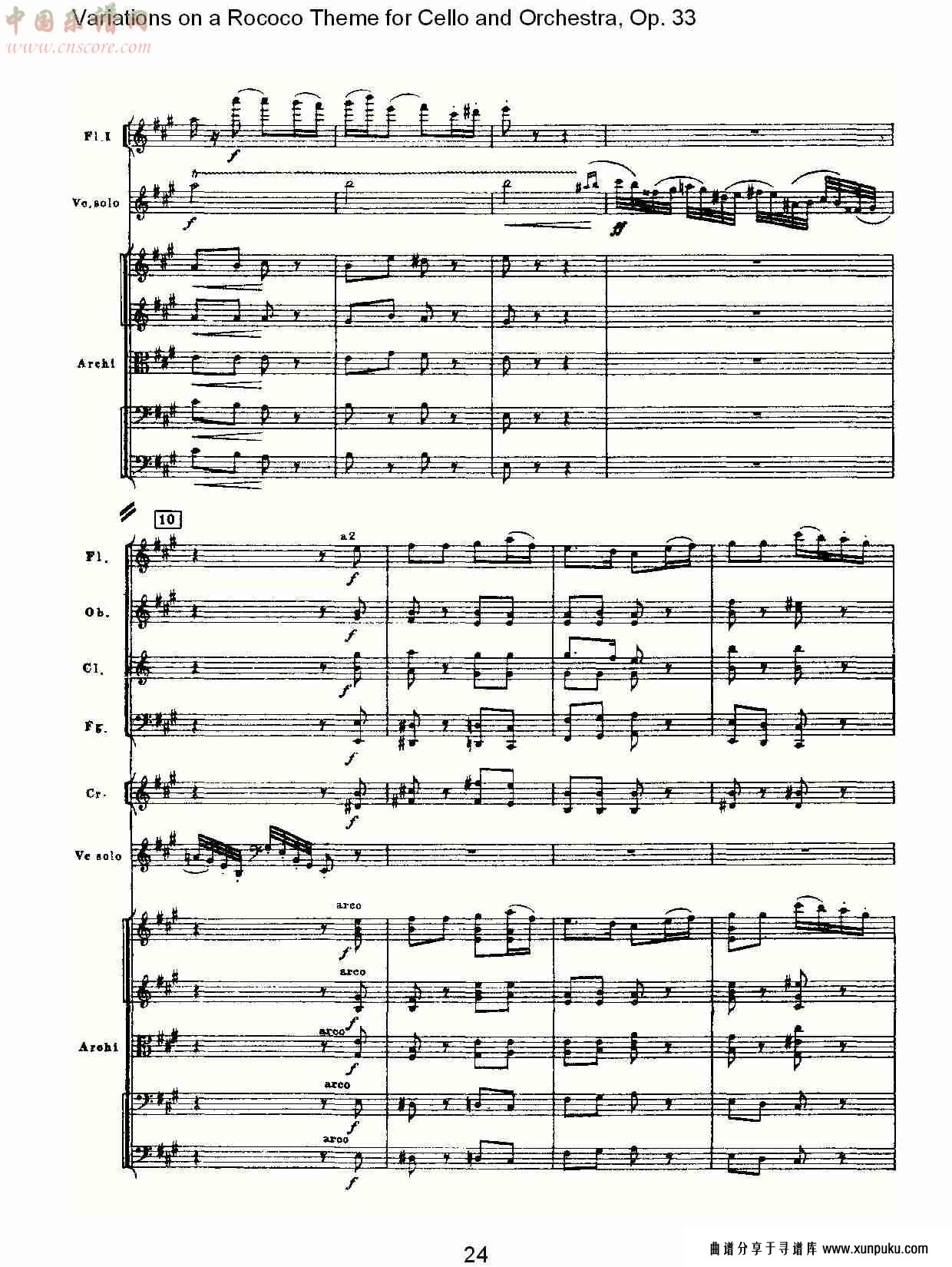 大提琴与管弦乐洛可可主题a小调变奏曲, op.33（五）总谱第4页