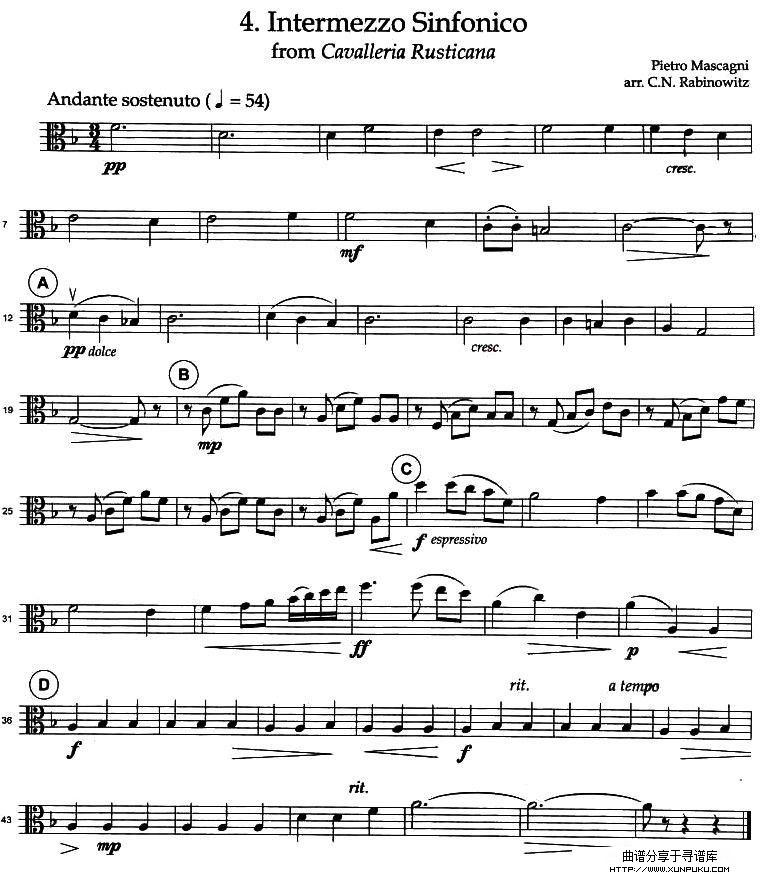 INTERMEZZO SINFONICO（四重奏）小提琴谱第3页