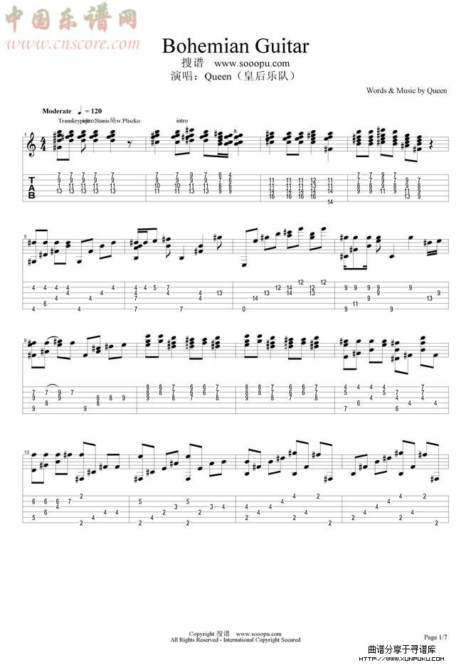 bohemian guita吉他谱第1页