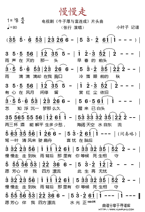 慢慢走（电影剧《牛子厚与富连成》片头曲）简谱
