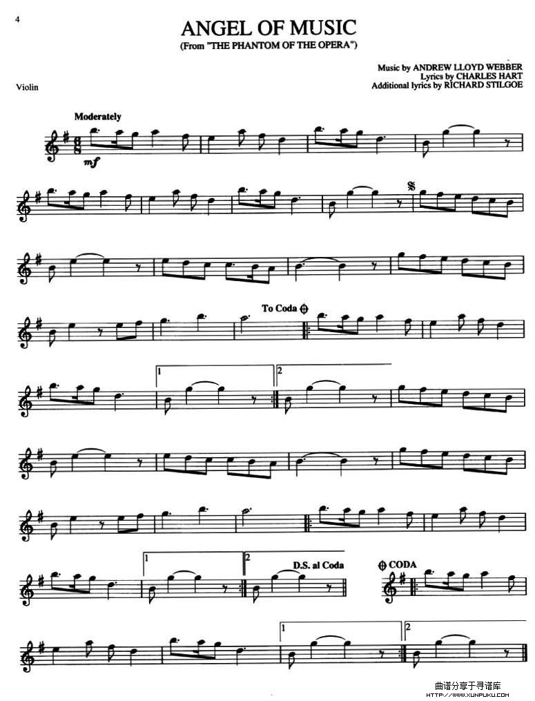 angel of music小提琴谱