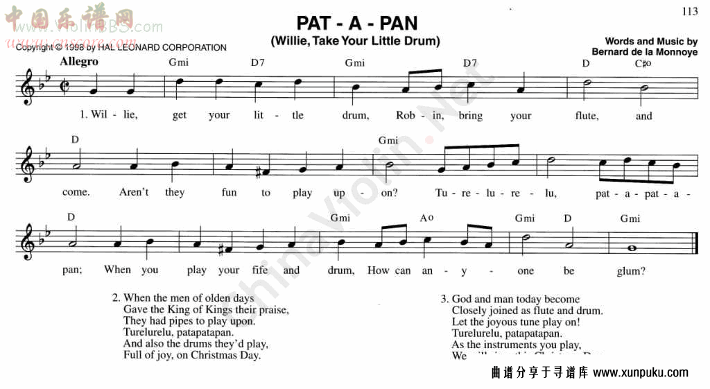 149.pat - a - pan (willie, take your little drum)小提琴谱