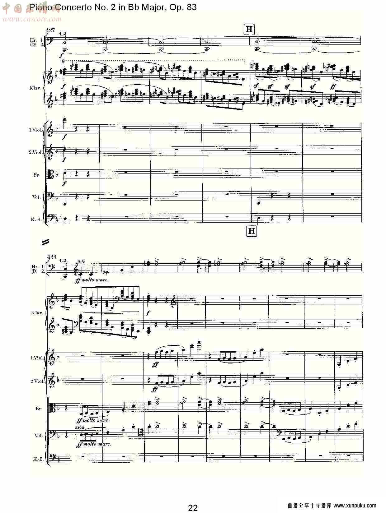 bb大调钢琴第二协奏曲, op.83第二乐章（五）总谱第2页
