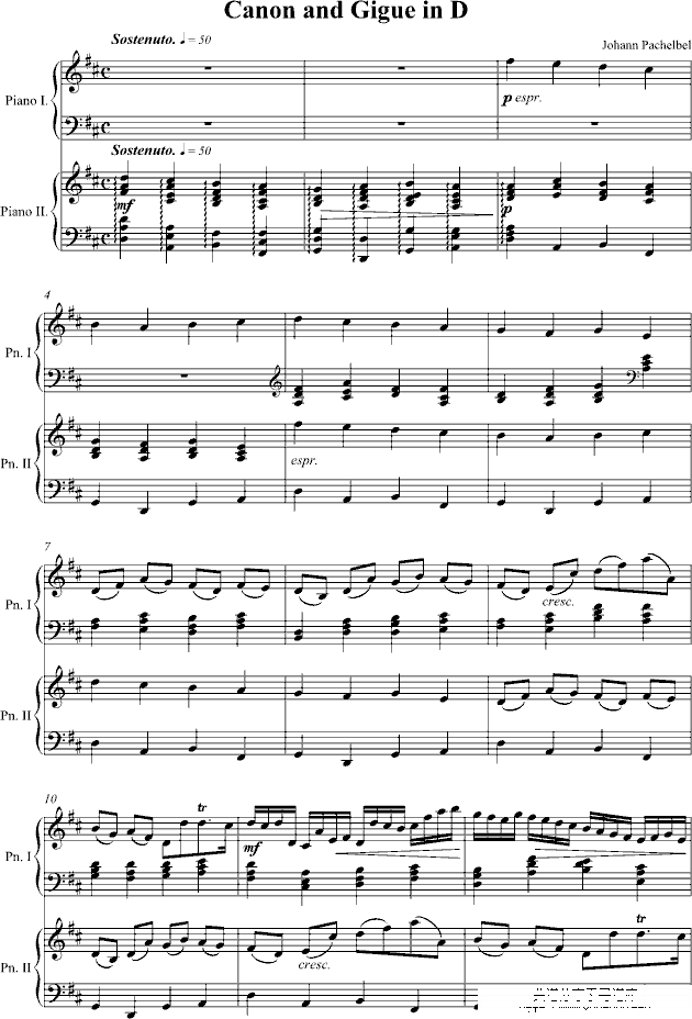 卡农 钢琴二重奏版钢琴谱(钢琴曲)钢琴谱第1页