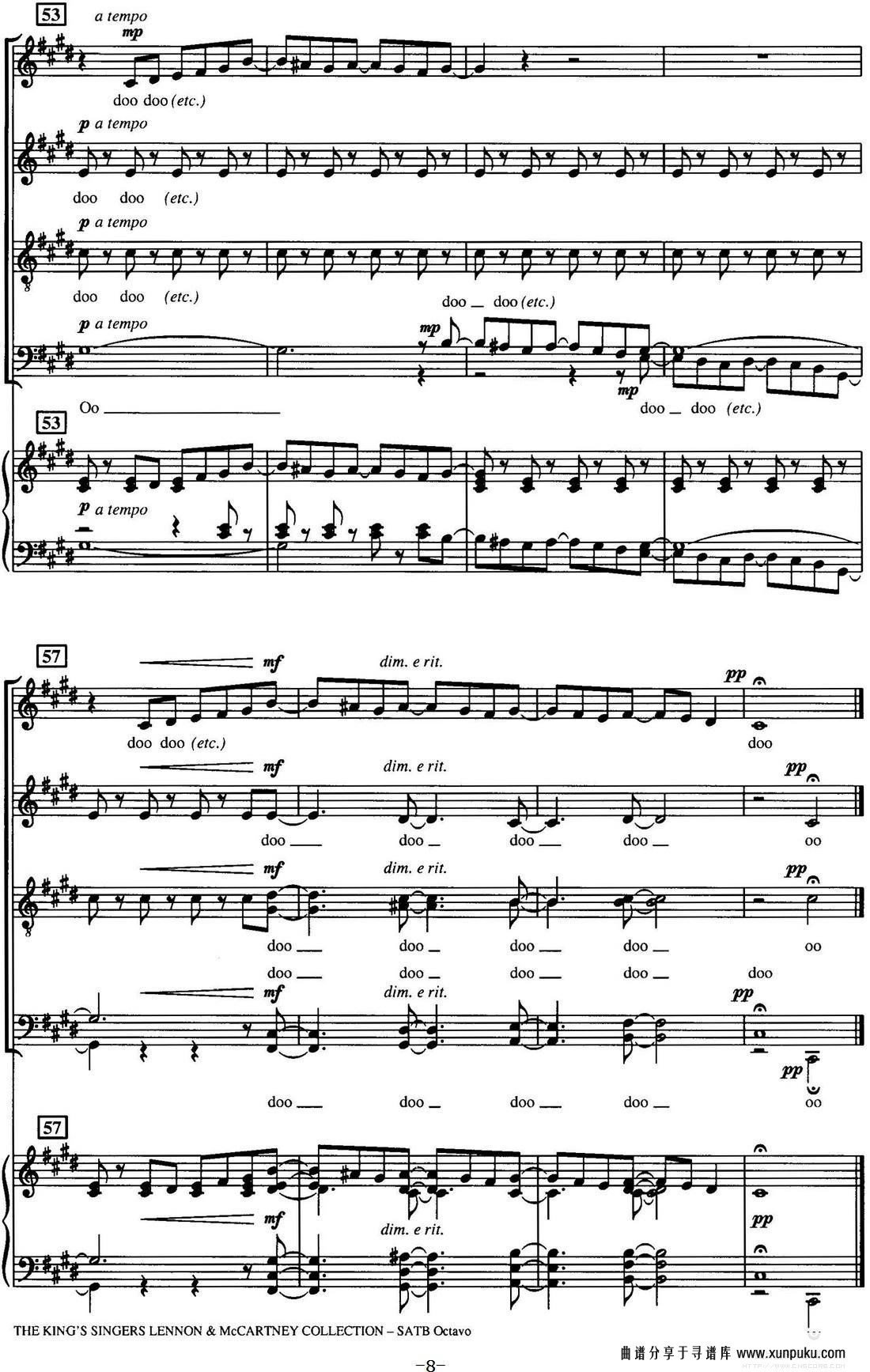 eleanor rigby（四重奏）钢琴谱第8页