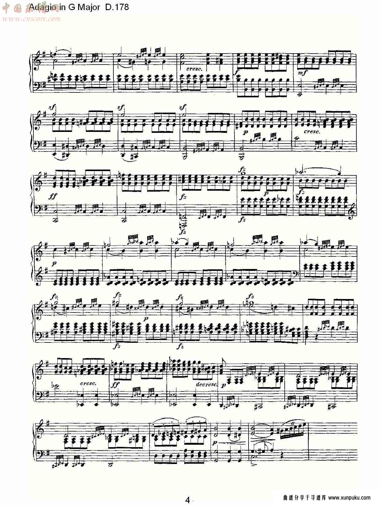 adagio in g major d.178    g大调柔板d.178总谱第4页