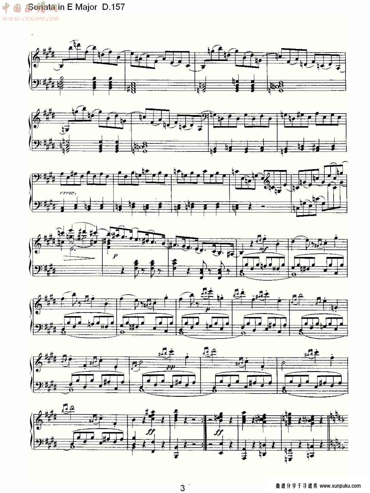 sonata in e major d.157  e大调奏鸣曲d.157（一）总谱第3页